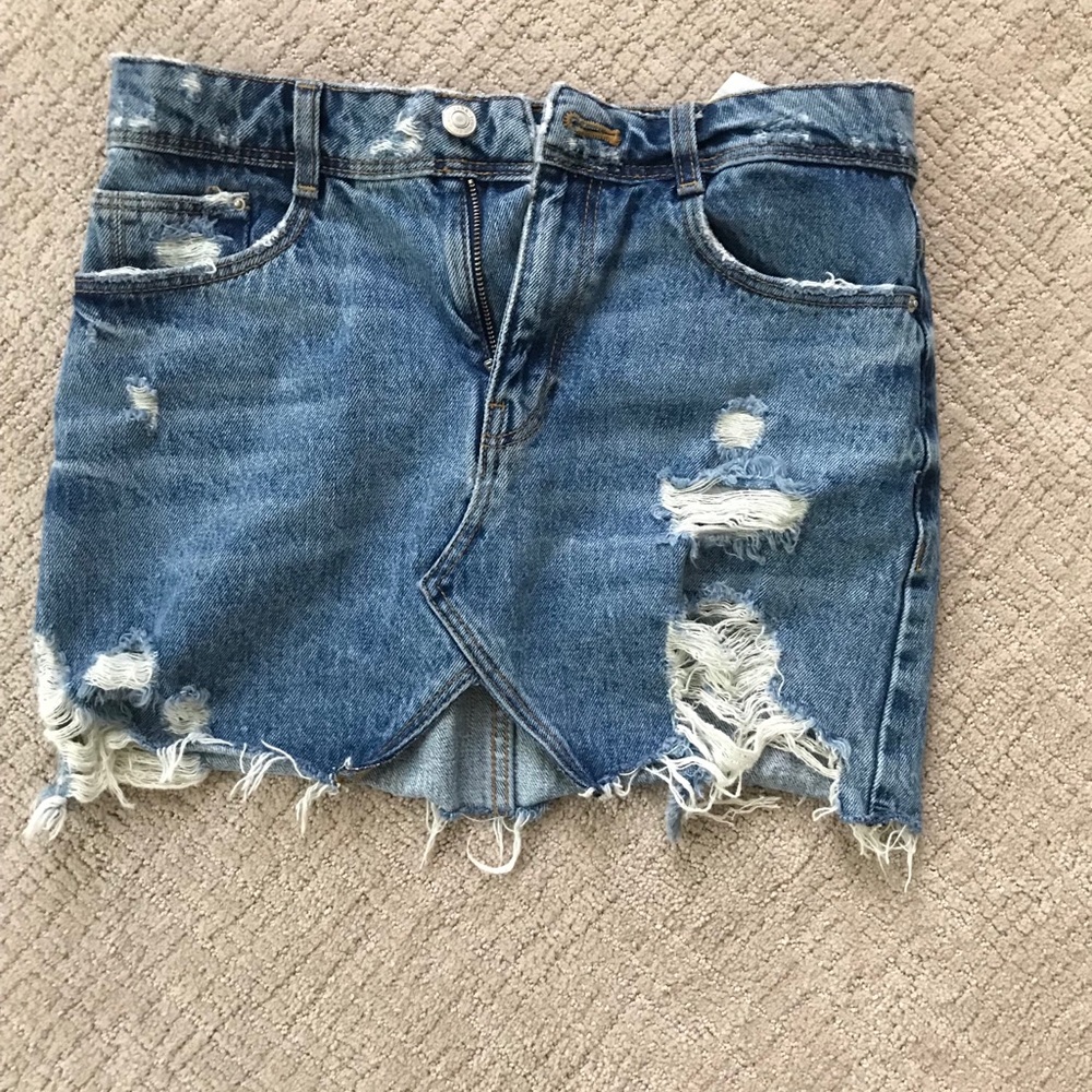 Distressed jean skirt